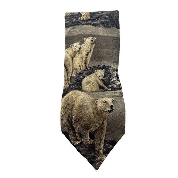 Endangered Species Polar Bear 100% Silk Neck Tie Made in USA - Picture 1 of 3